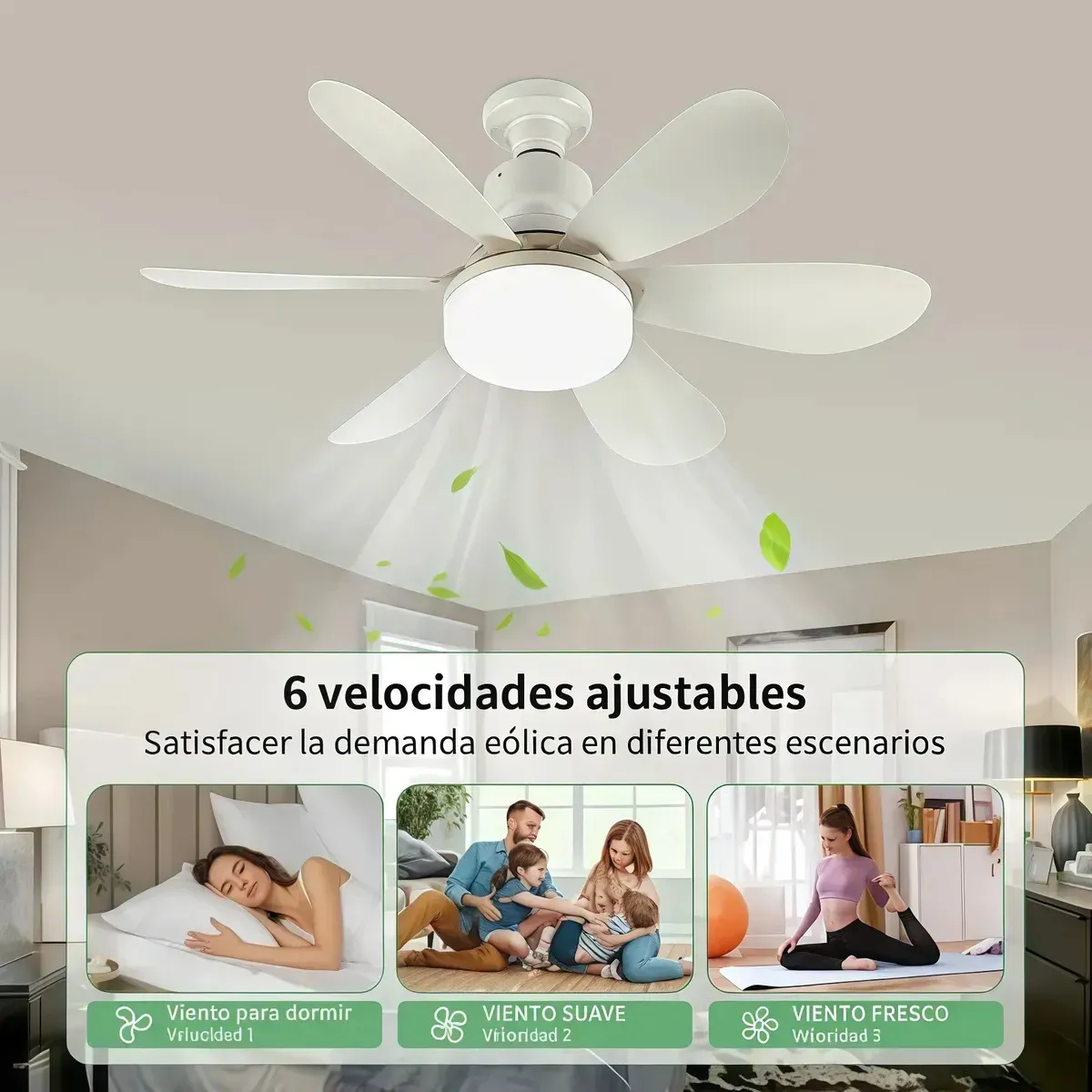 Ventilador de Teto SolViva Com Luz LED e Controle Remoto, 52 cm de Diâmetro, Branco