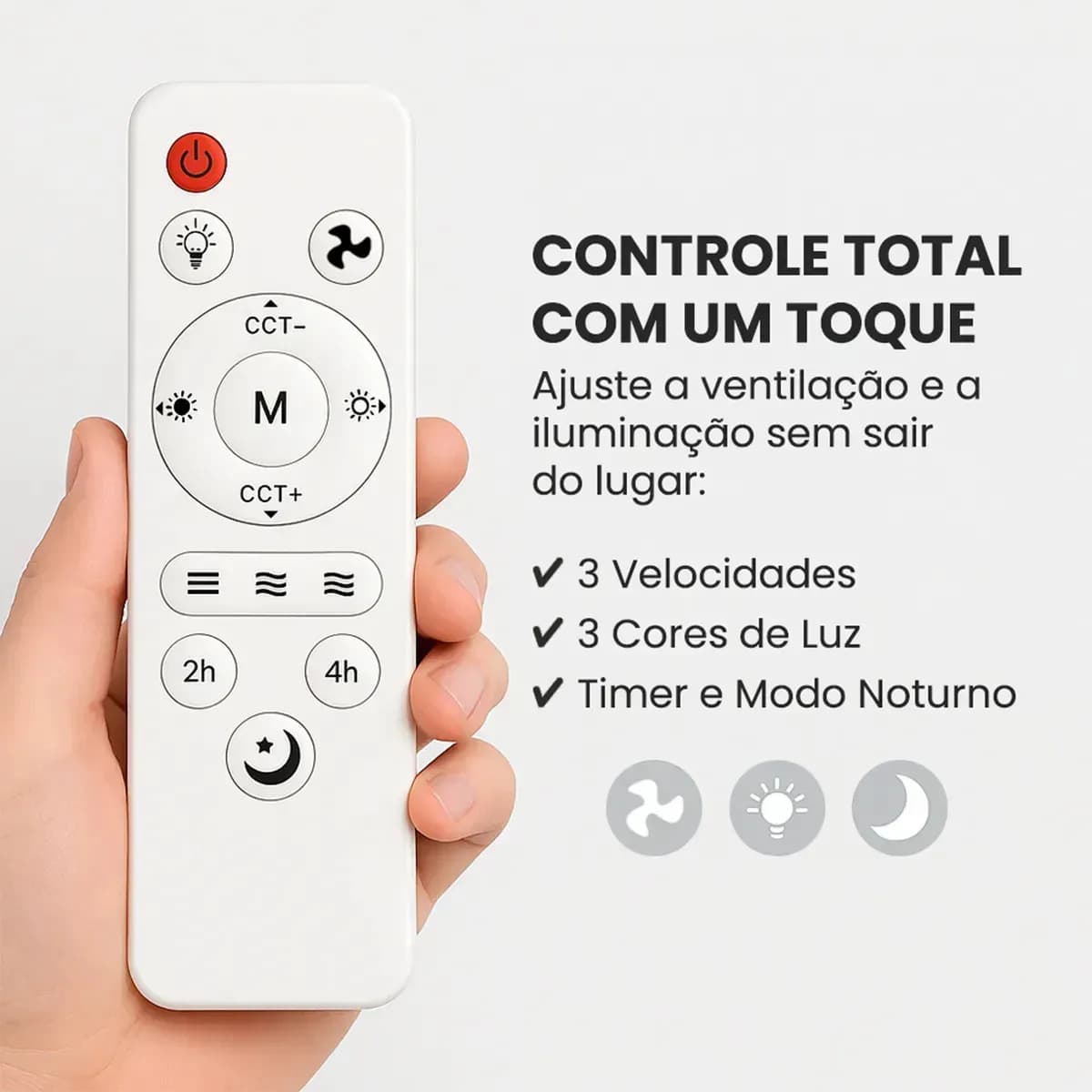 Ventilador de Teto SolViva Com Luz LED e Controle Remoto, 52 cm de Diâmetro, Branco — imagem 5