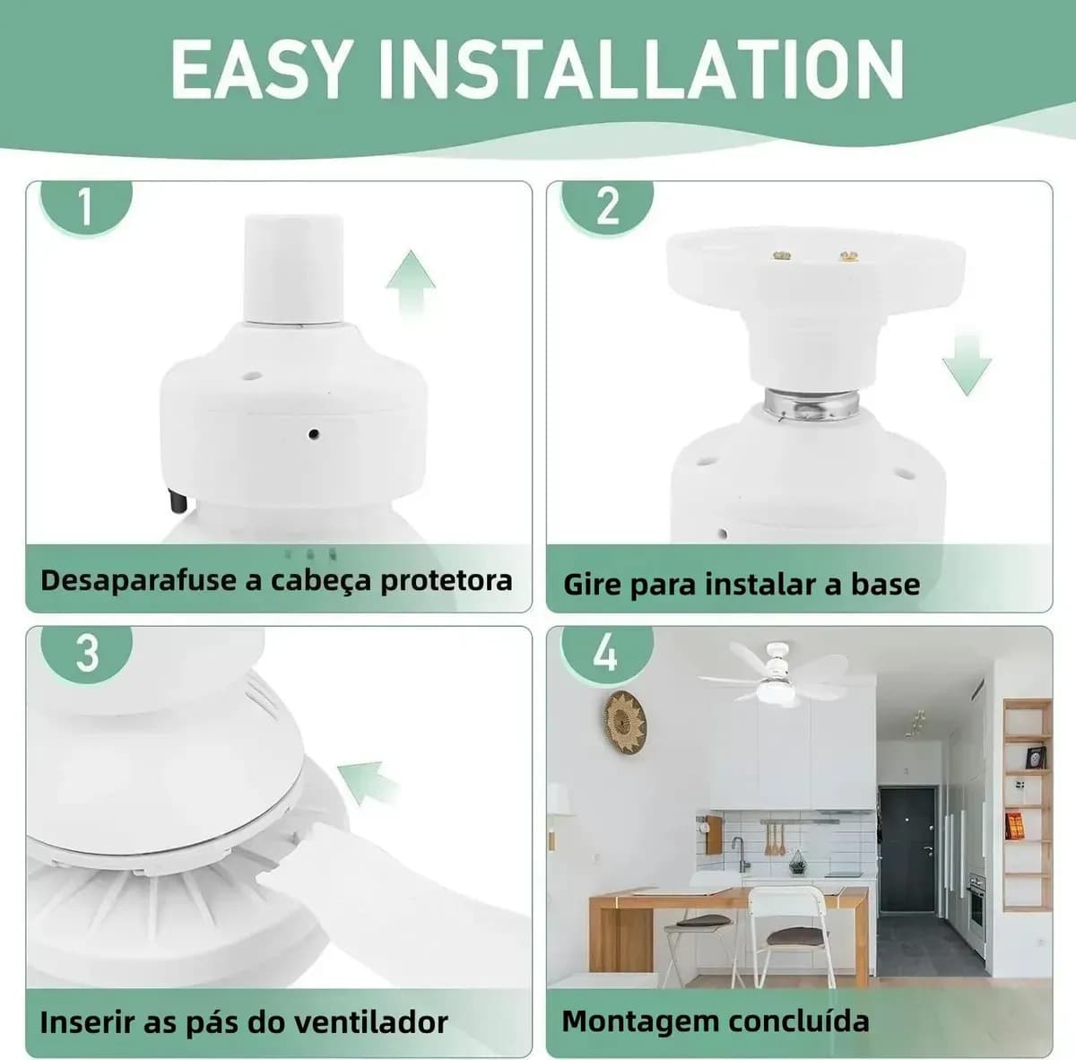 Ventilador de Teto SolViva Com Luz LED e Controle Remoto, 52 cm de Diâmetro, Branco — imagem 4
