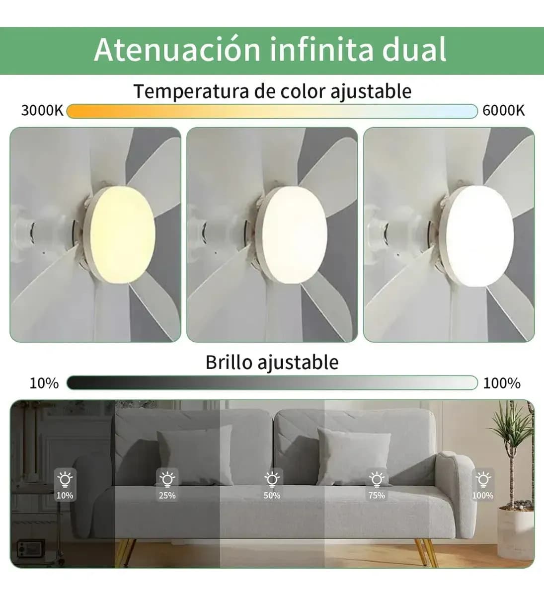 Ventilador de Teto SolViva Com Luz LED e Controle Remoto, 52 cm de Diâmetro, Branco — imagem 3